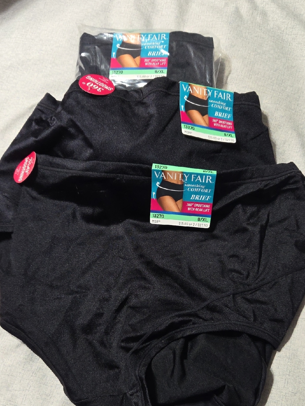 Vanity Fair Black Full Coverage Briefs - 5 Pack Style 13270
